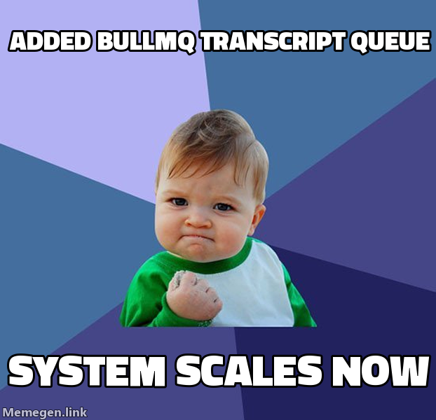 Added BullMQ transcript queue