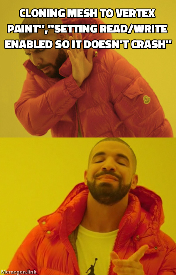 Cloning mesh to vertex paint vs Setting Read/Write enabled so it doesn't crash