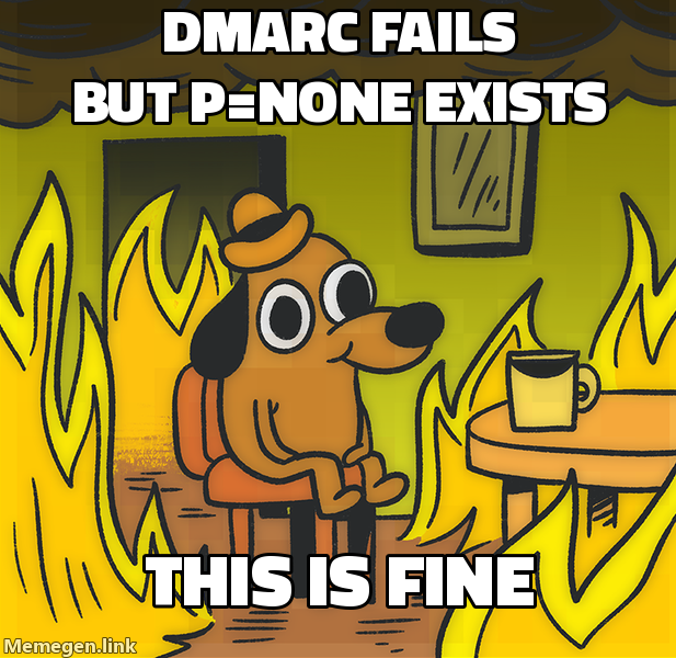 DMARC fails but p=none exists