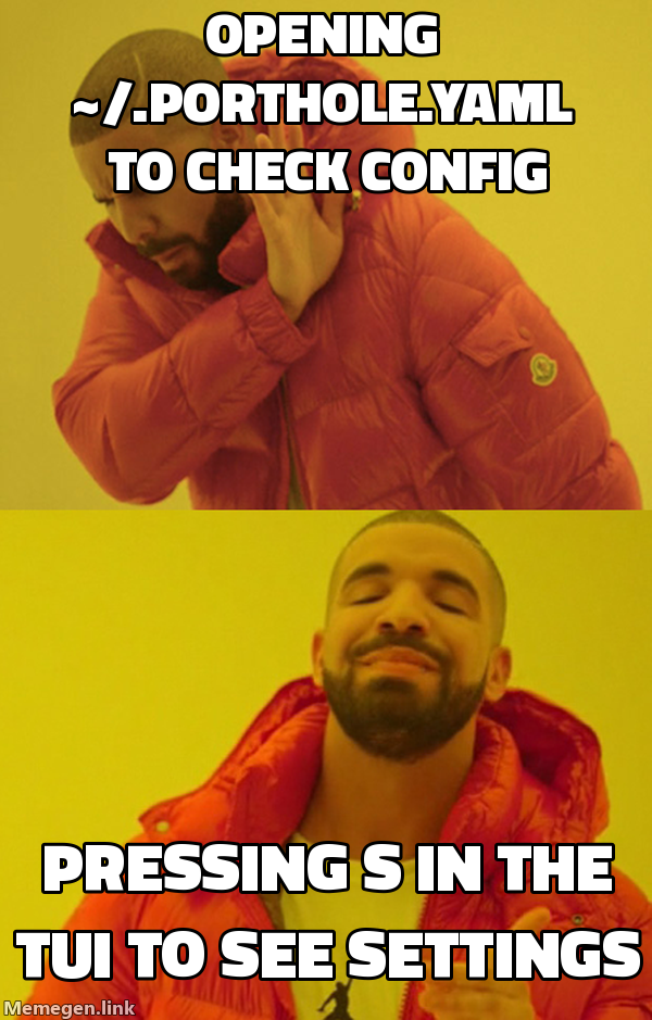 Pressing S to see settings