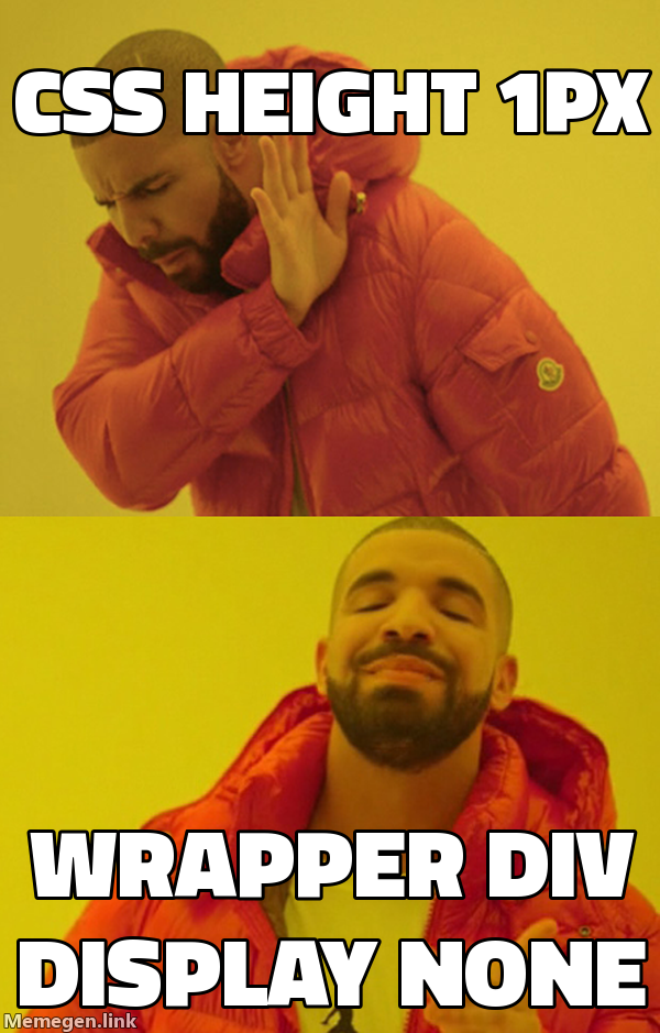 CSS height 1px vs Wrapper div display none